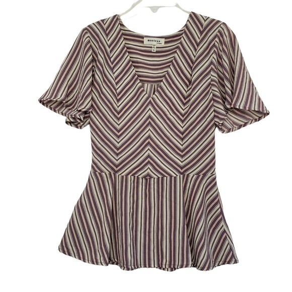 Monteau Summer V-Neck Short Sleeve Form Fitting Medium Blouse - Picture 1 of 7